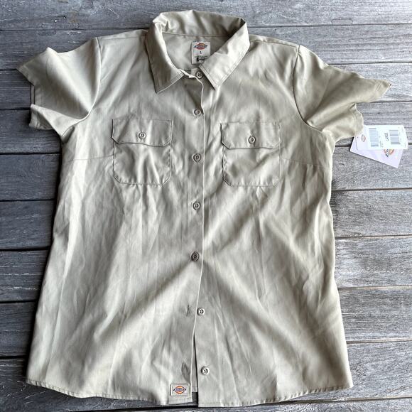 NWT Dickies Beige Button Down Shirt  Men's Large - Picture 1 of 4
